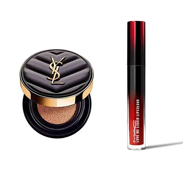 Combo Phấn Nước Yves Saint Laurent YSL Le Cushion Encre De Peau Luminous Matte Mini 5g+ Son MAC 493 E For Efortless Màu Đỏ Vang - Trang điểm - Vua Hàng Hiệu