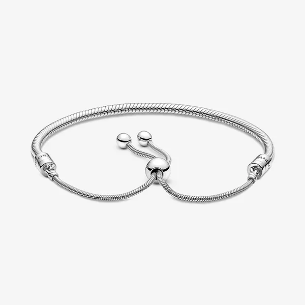 Combo Vòng Đeo Tay + Hạt Vòng Charm Nữ Pandora Bracelet Coulissant Maille Serpent Pandora Moments 599652C01-2, 799309C01 Màu Bạc Hồng