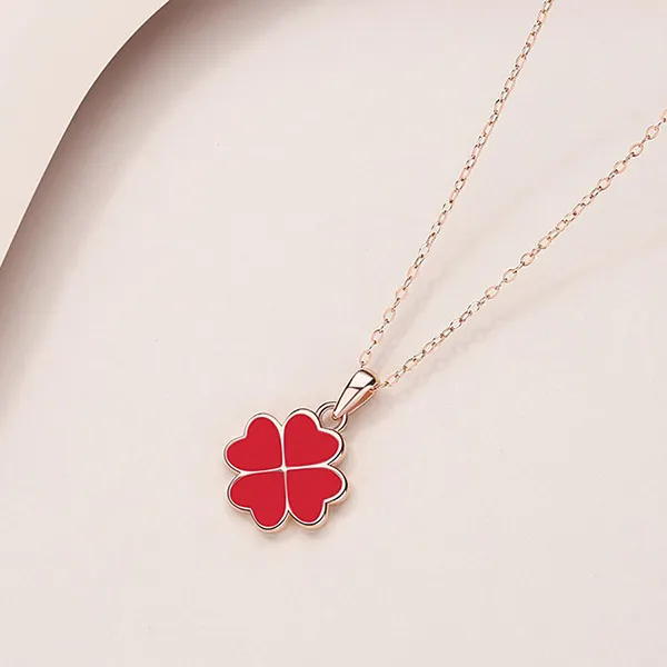 Dây Chuyền Nữ Lili Jewelry Bạc 2 Mặt Đổi Màu Theo Nhiệt Độ Trái Tim Cỏ 4 Lá LILI_433752 Màu Đỏ Đen - Trang sức - Vua Hàng Hiệu
