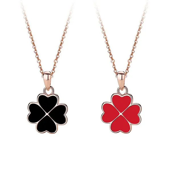 Dây Chuyền Nữ Lili Jewelry Bạc 2 Mặt Đổi Màu Theo Nhiệt Độ Trái Tim Cỏ 4 Lá LILI_433752 Màu Đỏ Đen - Trang sức - Vua Hàng Hiệu
