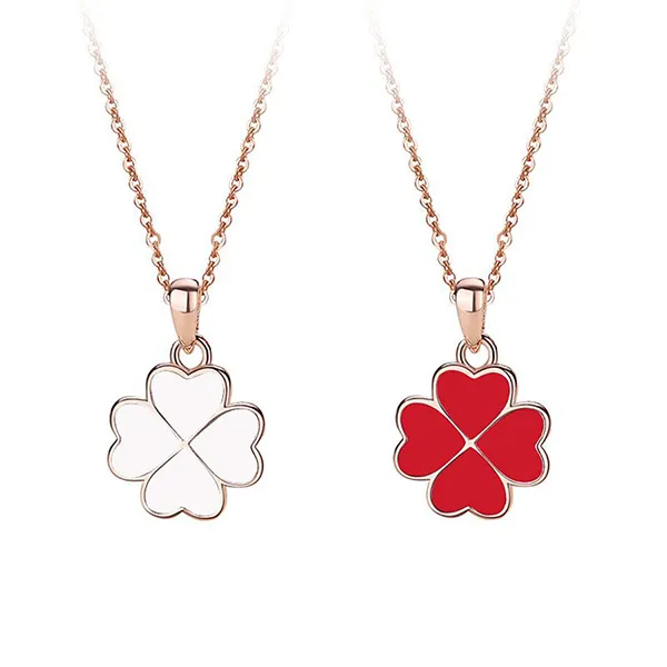 Dây Chuyền Nữ Lili Jewelry Bạc 2 Mặt Đổi Màu Theo Nhiệt Độ Trái Tim Cỏ 4 Lá LILI_433752 Màu Đỏ Trắng