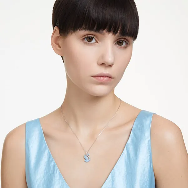Dây Chuyền Nữ Swarovski Iconic Swan Pendant Swan, Medium, Blue, Rhodium Plated 5660594 Màu Xanh Blue - Trang sức - Vua Hàng Hiệu