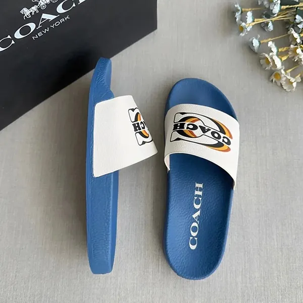 Dép Coach Uli Sport Slide With Stamp CE496 Màu Kem Phối Xanh