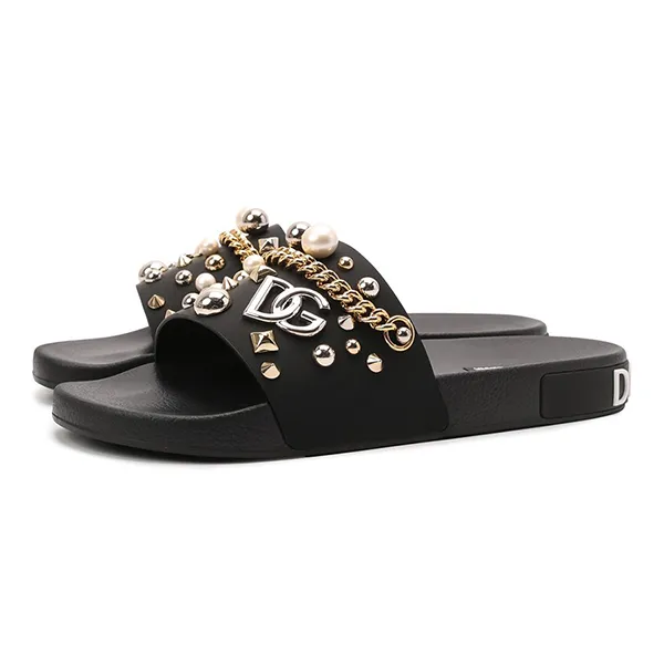 Dép Nam Dolce & Gabbana D&G Black Appliquéd Slides Màu Đen Size 43