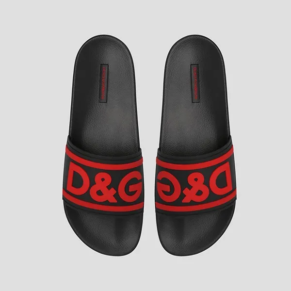 Dép Nam Dolce & Gabbana D&G Black Logo DG Red Rubber Slides CS2072 AQ858 89650 Màu Đen Size 41