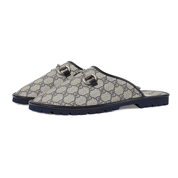 Dép Nam Gucci GG Slipper Horsebit 694249 96G60 4073 Màu Xanh Xám Size 5