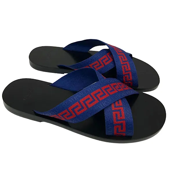 Dép Nam Versace Blue Greca Ribbon Sandals Màu Đen Xanh Size 42