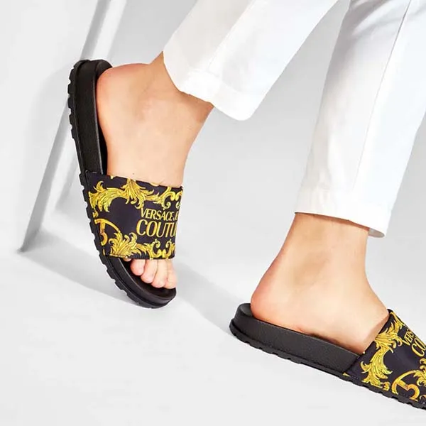 Dép Nam Versace Jeans Couture E0YWASQ4 71626 Màu Đen Vàng Size 41