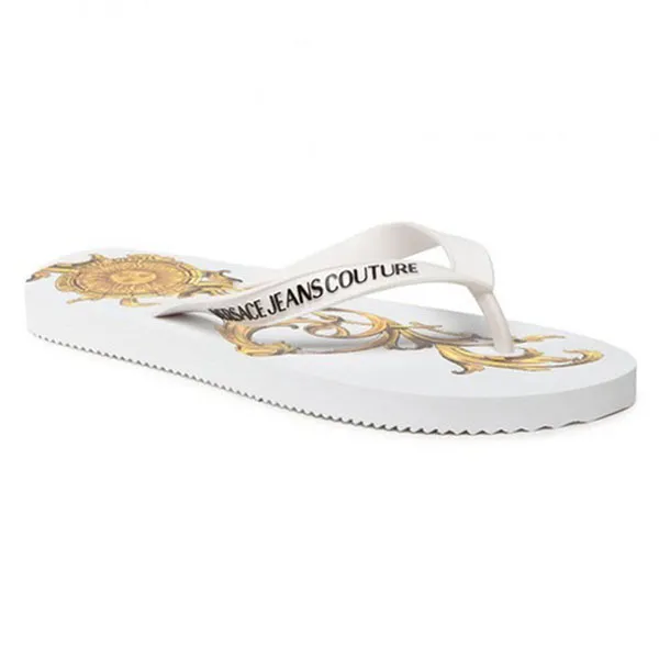 Dép Xỏ Ngón Nam Versace Jeans Couture Patterned Slides Spring Summer 72VA3SQ7 Màu Trắng Vàng Size 39