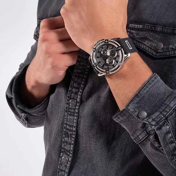 Đồng Hồ Nam Guess Mens Black Silver Tone Multi-Function Watch GW0537G1 Màu Đen