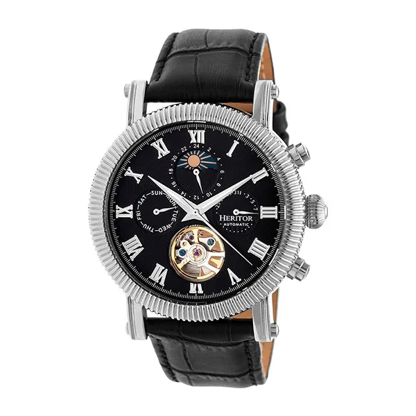 Đồng Hồ Nam Heritor Automatic Winston Semi-Skeleton Leather-Band Watch HERHR5202 Màu Đen - Đồng hồ - Vua Hàng Hiệu