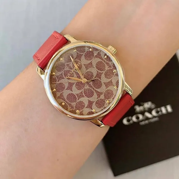 Đồng Hồ Nữ Coach Leather Strap Women's Watch 14503408 Màu Đỏ Hồng