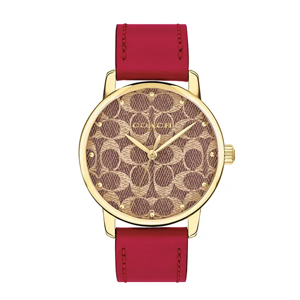 Đồng Hồ Nữ Coach Leather Strap Women's Watch 14503408 Màu Đỏ Hồng