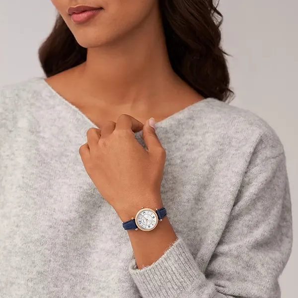 Đồng Hồ Nữ Fossil Carlie Dây Da ES5295 Màu Xanh Navy