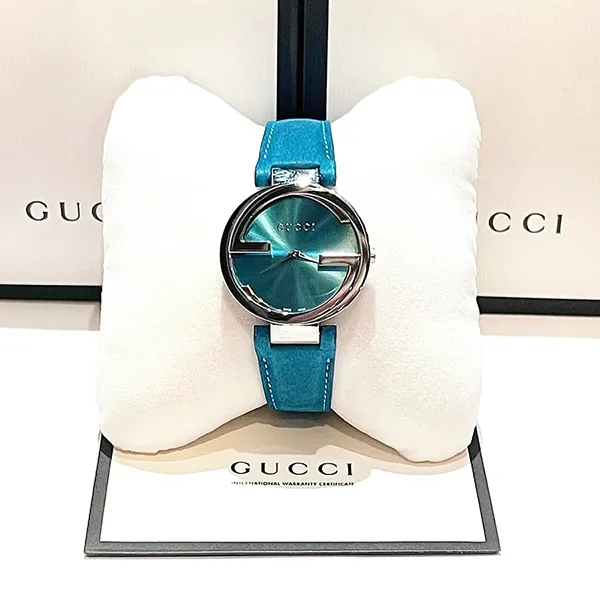 Đồng Hồ Nữ Gucci G Interlocking Blue Leather Watch YA133315 Màu Xanh Lam