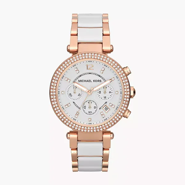 Đồng Hồ Nữ Michael Kors Parker Chronograph Watch MK5774 Màu Vàng Hồng/Trắng - Đồng hồ - Vua Hàng Hiệu