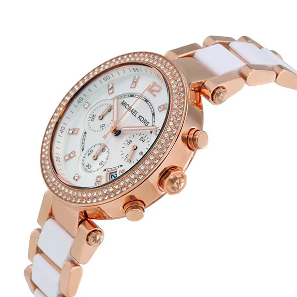 Đồng Hồ Nữ Michael Kors Parker Chronograph Watch MK5774 Màu Vàng Hồng/Trắng - Đồng hồ - Vua Hàng Hiệu