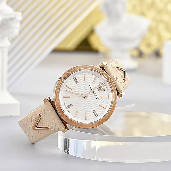Đồng Hồ Nữ Versace V-Twist Light Rose Gold Watch VELS02019 Kim Cương Màu Trắng Be
