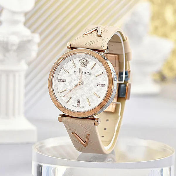Đồng Hồ Nữ Versace V-Twist Light Rose Gold Watch VELS02019 Kim Cương Màu Trắng Be