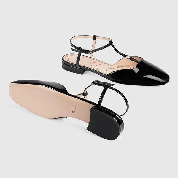 Giày Bệt Nữ Gucci Black Leather Double G Ballet Flat 754136BNC001000 Màu Đen