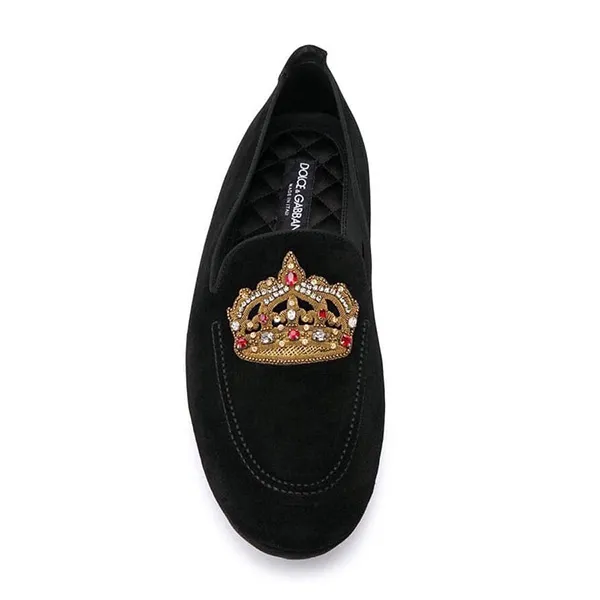 Giày Lười Dolce & Gabbana D&G Black Leather Crystal Gold Crown Loafers Shoes Màu Đen Size 42 - Giày - Vua Hàng Hiệu