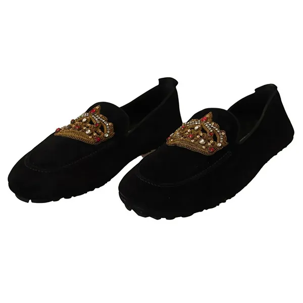 Giày Lười Dolce & Gabbana D&G Black Leather Crystal Gold Crown Loafers Shoes Màu Đen Size 42 - Giày - Vua Hàng Hiệu