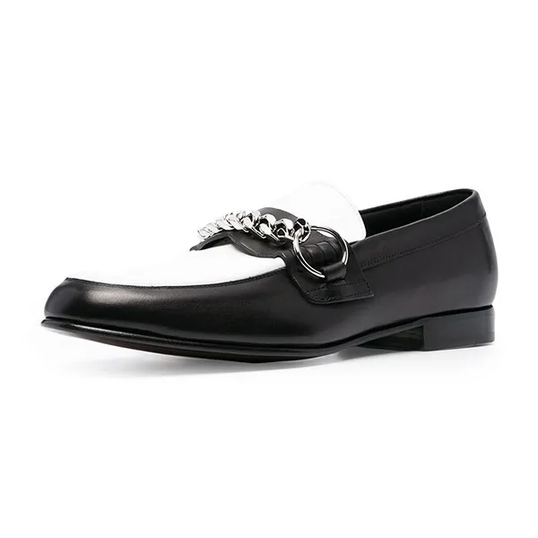 Giày Lười Nam Burberry Mocassins À Détail De Chaine 8008267 Màu Đen Trắng Size 40.5