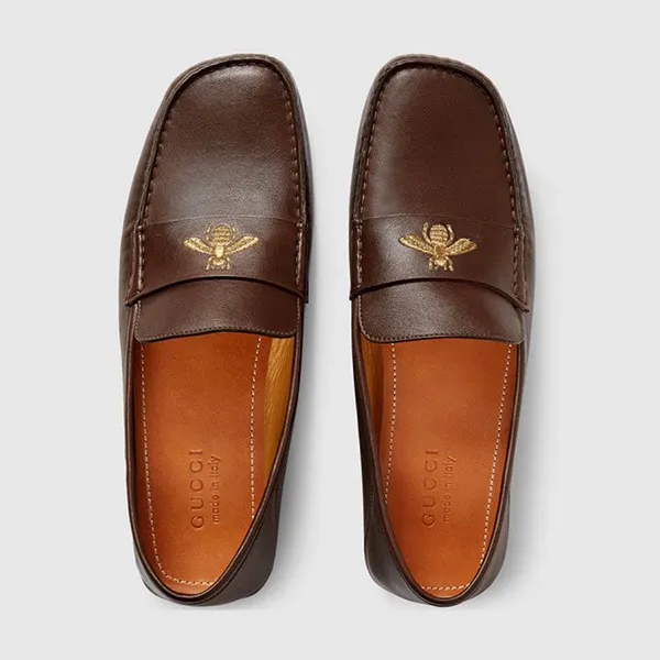 Giày Lười Nam Gucci 473769 Bee Loafers Màu Nâu Size 40.5