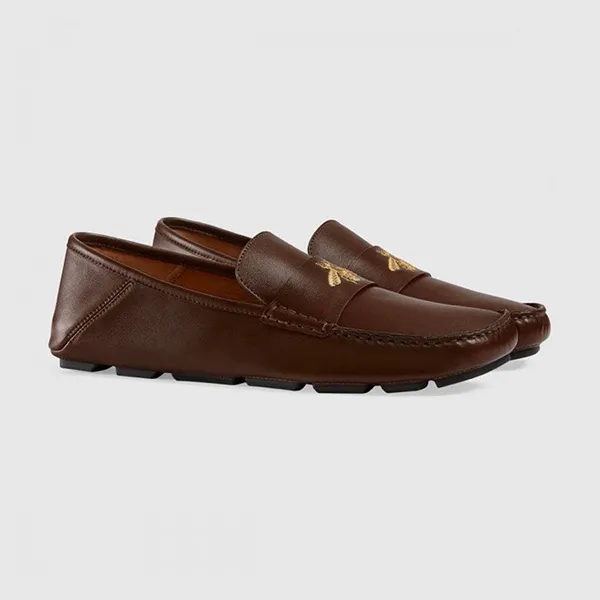 Giày Lười Nam Gucci 473769 Bee Loafers Màu Nâu Size 40.5