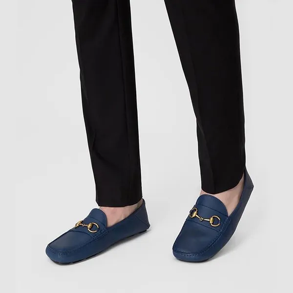 Giày Lười Nam Gucci Blue Leather Driver With Horsebit Màu Xanh Size 42 - Giày - Vua Hàng Hiệu