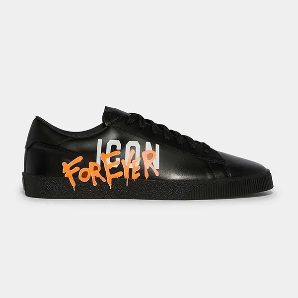 Giày Sneaker Nam Dsquared2 Black Leather With Logo ICON Forever Printed SNM018701504893 Màu Đen Size 43