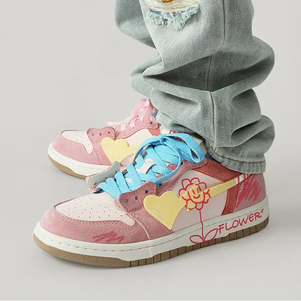 Giày Sneaker Unisex Cat & Sofa Dunk Flower Pink AC254 Màu Hồng Hoa Size 38