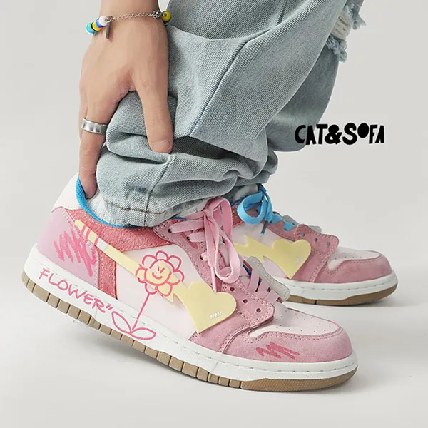 Giày Sneaker Unisex Cat & Sofa Dunk Flower Pink AC254 Màu Hồng Hoa Size 38