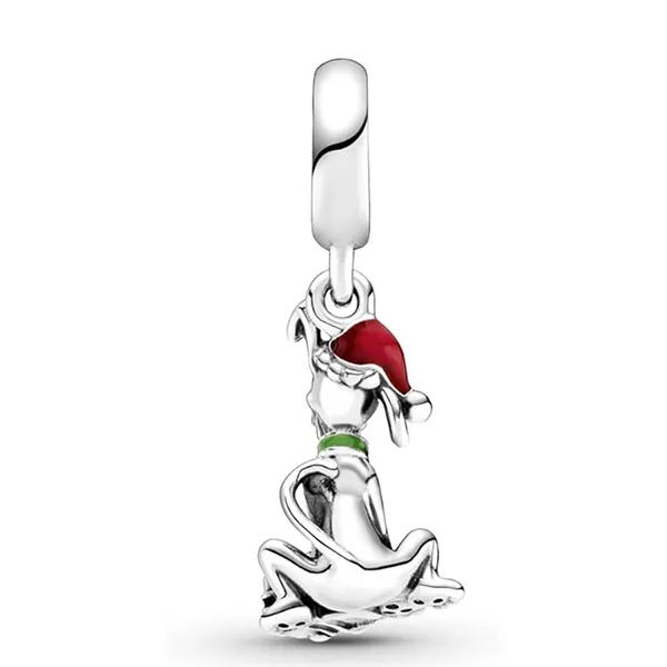 Hạt Vòng Charm Nữ Pandora 799199C01 Disney Sterling Silver Pluto Christmas Gift Màu Bạc Đỏ