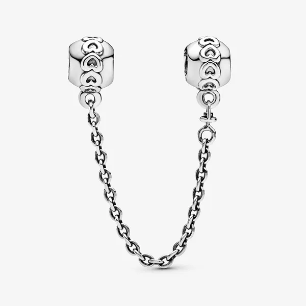 Hạt Vòng Charm Pandora Band Of Hearts Safety Chain 791088 Màu Bạc