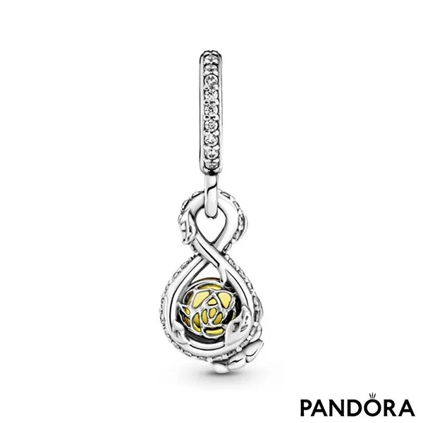 Hạt Vòng Charm Pandora Disney Belle Infinity And Rose Flower Pendant 399525C01 Màu Bạc Vàng