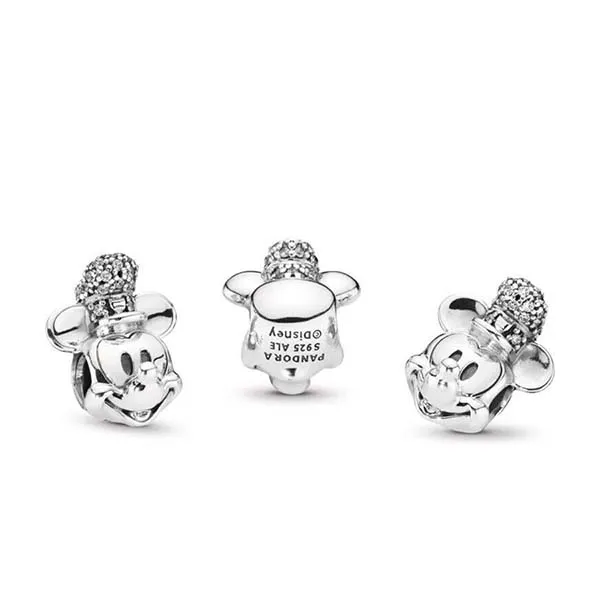 Hạt Vòng Charm Pandora Disney Shimmering Steamboat Willie Portrait 797499CZ Màu Bạc