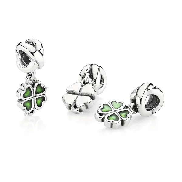 Hạt Vòng Charm Pandora Green Four Leaf Clover Dangle 790572EN25 Màu Xanh Bạc