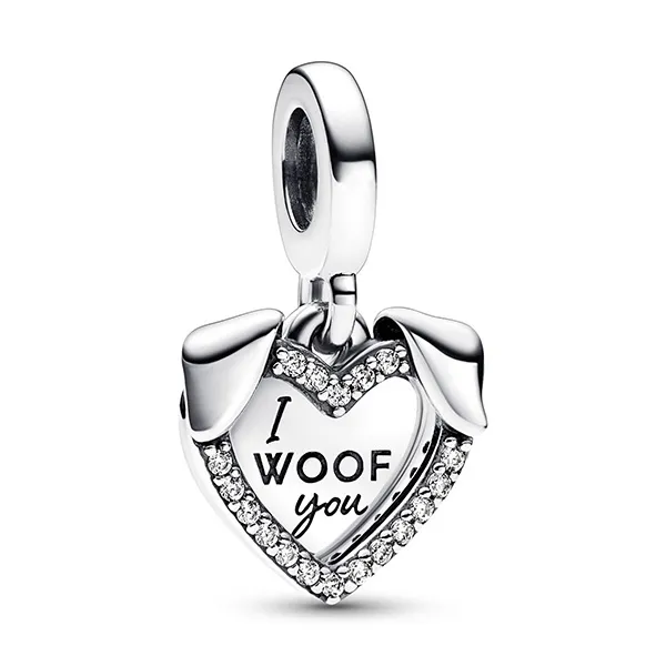 Hạt Vòng Charm Pandora Heart & Dog Double Dangle Charm 792647C01 Màu Bạc