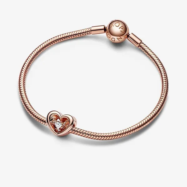 Hạt Vòng Charm Pandora Radiant Heart & Floating Stone 782493C01 Màu Vàng Hồng - Trang sức - Vua Hàng Hiệu