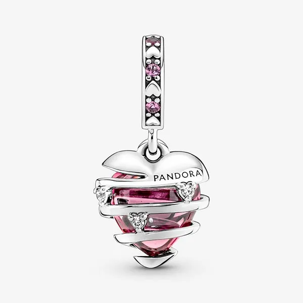 Hạt Vòng Charm Pandora Reveal Your Love Heart Spiral Dangle 791131C01 Màu Bạc Phối Hồng