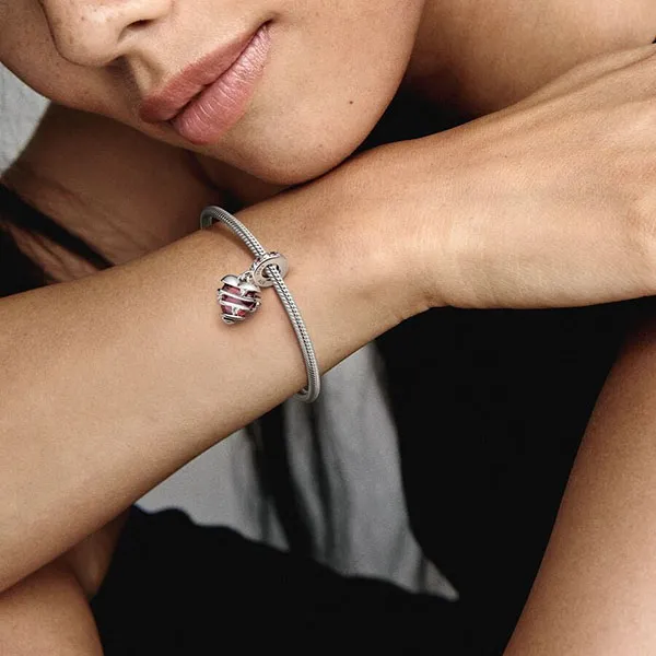 Hạt Vòng Charm Pandora Reveal Your Love Heart Spiral Dangle 791131C01 Màu Bạc Phối Hồng