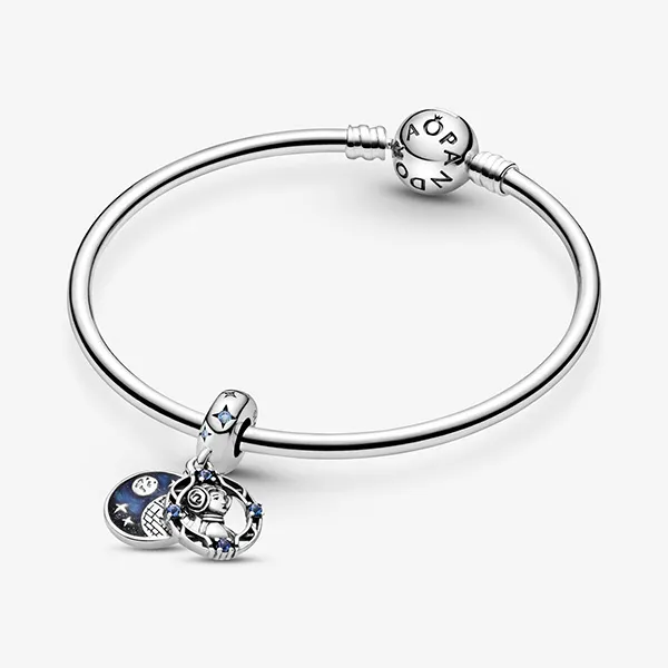Hạt Vòng Charm Pandora Star Wars Princess Leia Double Dangle Charm 799251C01 Màu Xanh Bạc