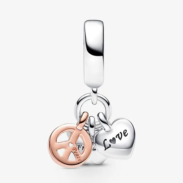 Hạt Vòng Charm Pandora Two-Tone Rainbow Heart, Butterfly & Peace Triple Dangle 782572C01 Phối Màu - Trang sức - Vua Hàng Hiệu
