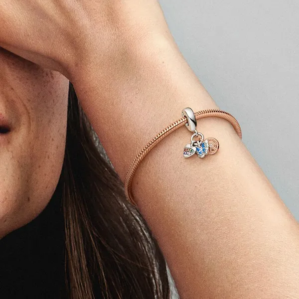 Hạt Vòng Charm Pandora Two-Tone Rainbow Heart, Butterfly & Peace Triple Dangle 782572C01 Phối Màu - Trang sức - Vua Hàng Hiệu
