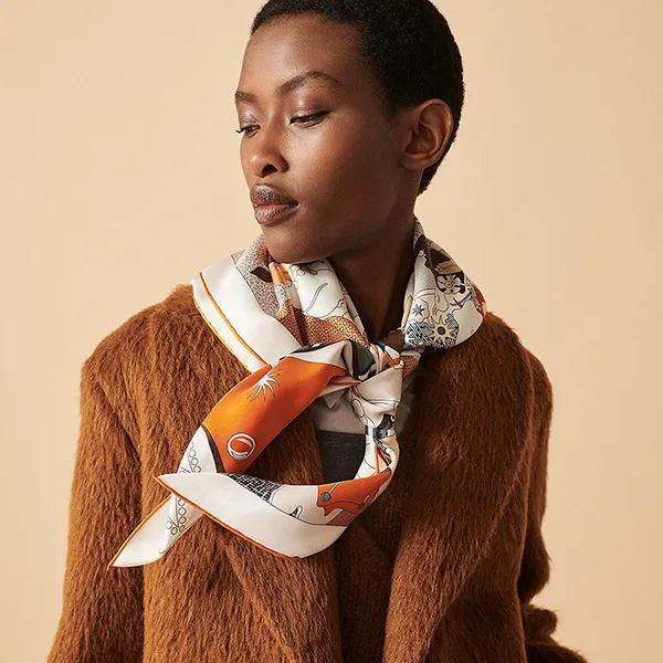 Khăn Hermès Ca Decoiffe scarf 90 Blanc / Gris / Orange Cuit Màu Xám Cam