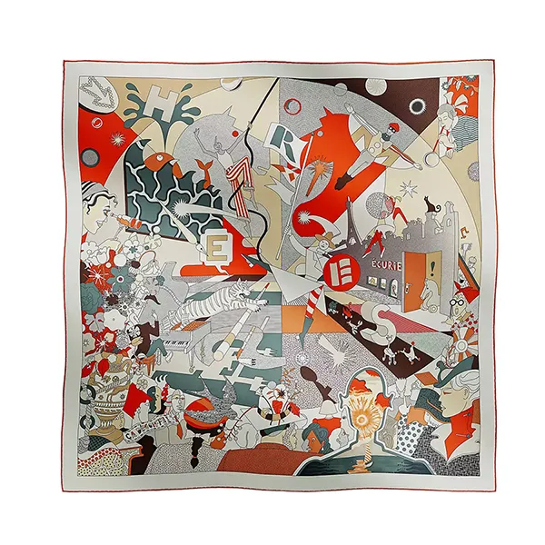 Khăn Hermès Ca Decoiffe scarf 90 Blanc / Gris / Orange Cuit Màu Xám Cam