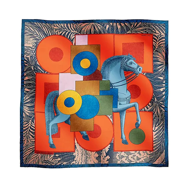 Khăn Hermès Cavalier En Formes Scarf 90 Bleu Moyen / Orange Cuit / Rose Màu Cam Xanh - Thời trang - Vua Hàng Hiệu