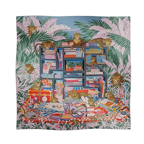 Khăn Hermès Les Douze Leopards Double Face Scarf 90 Rose / Bleu Ciel / Rouge Phối Màu - Thời trang - Vua Hàng Hiệu