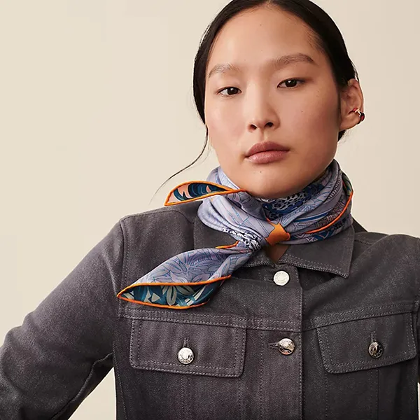 Khăn Hermès Les Douze Leopards Double Face Scarf 90 Rose Poudre / Ardoise / Orange Màu Cam Xanh - Thời trang - Vua Hàng Hiệu